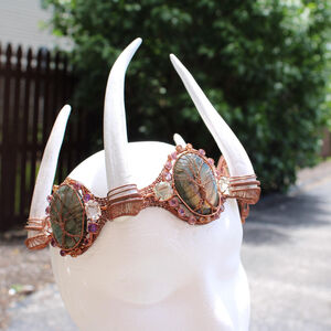 Handmade Copper Wire Wrapped Crown: Labradorite, Amethyst & Deer Antler